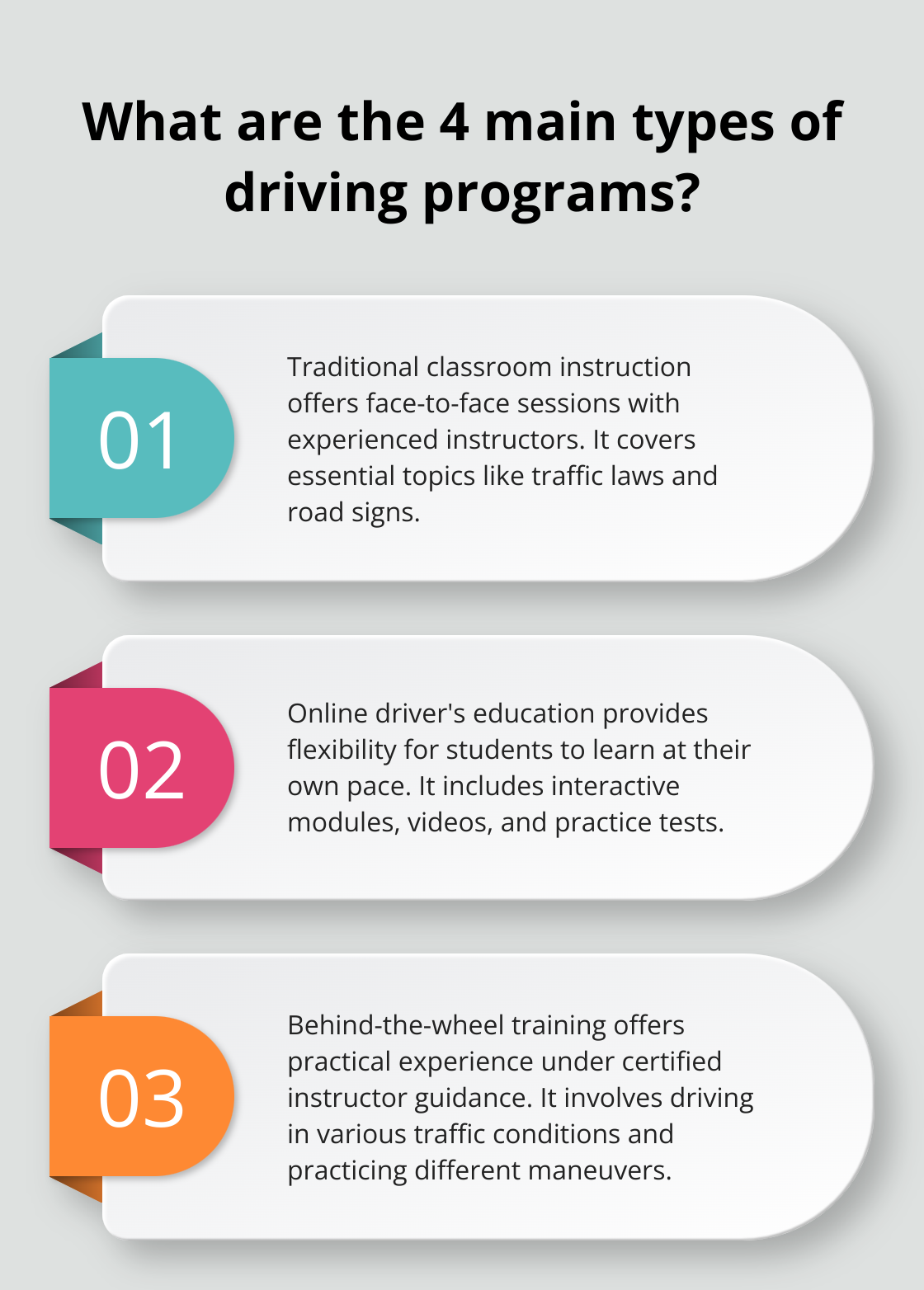 Infographic: What are the 4 main types of driving programs? - driving education center